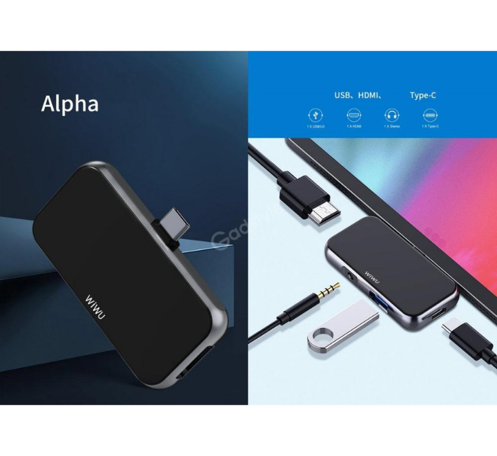 WIWU Alpha T5 Pro Hub 4 en 1 USB-C 7 cm, noir – Image 3