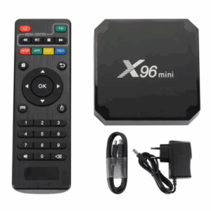 BOX SMART TV X96 MINI : Décodeur Android ultra-performant avec processeur quad-core, résolution 4K, compatibilité avec les applications de streaming populaires, mémoire RAM de 4 Go, stockage interne de 32 Go, ports USB, HDMI et Bluetooth.