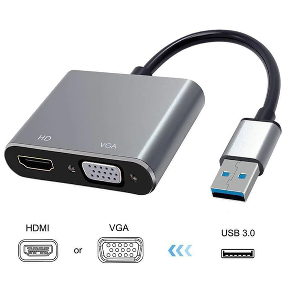 Convertisseur USB 3.0 vers VGA et HDMI, prise en charge vidéo haute définition 1080p Full HD, compatible Windows et Mac, sortie double écran, plug-and-play sans pilote, modèle 1153, interface USB 3.0 haute vitesse, supporte les résolutions jusqu'à 1920x1080