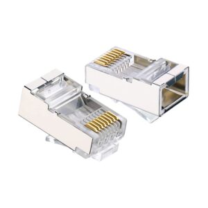 Connecteur RJ45 UTP Modèle 104 – Connecteur Ethernet 8 Pôles Catégorie 5e, Blindage Non Blindé, Compatible Câble UTP, Pour Réseaux Informatiques LAN, Connexion Stable et Haute Vitesse, Installation Facile avec Contacts en Cuivre.