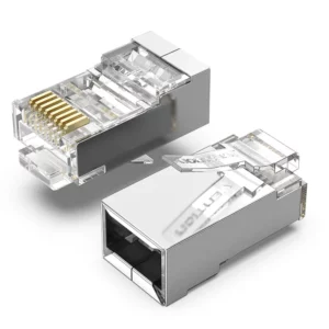 Connecteur RJ45 FTP blindé modèle 105 – Haute performance, compatible câbles FTP, blindage efficace contre les interférences électromagnétiques, supporte les transmissions jusqu’à 1 Gbps.