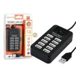 Convertisseur HUB USB 10 Ports Modèle 707A – Hub Multiprise Haute Vitesse USB 2.0 – Boîtier Compact et Résistant – Alimentation Externe Incluse.